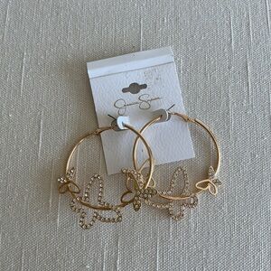 Jessica Simpson Gold Butterfly Embellished Hoop Earrings